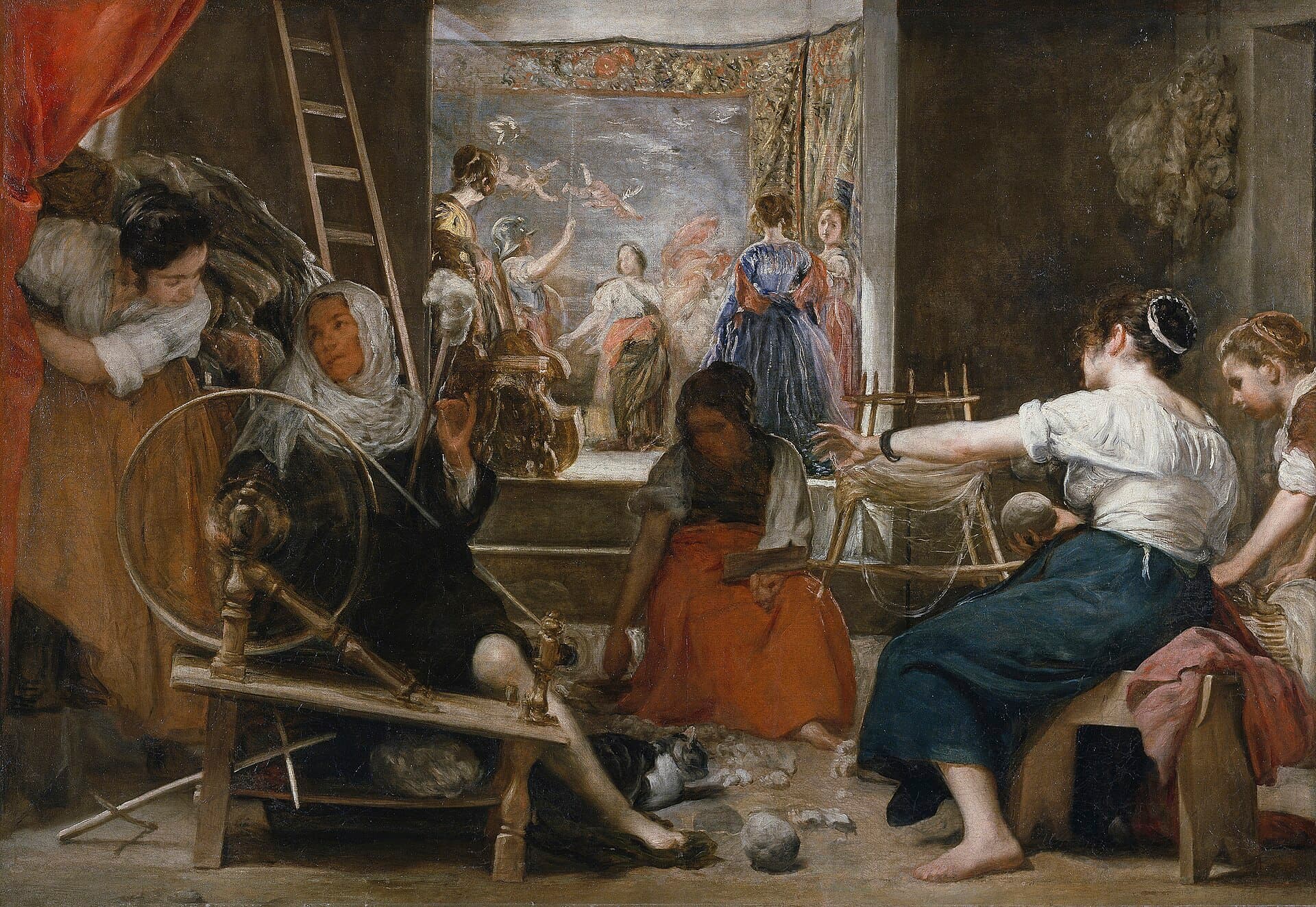Diego Velázquez, Prządki / Las Hilanderas (ok. 1657) - kobiety przy kołowrotku snują nić