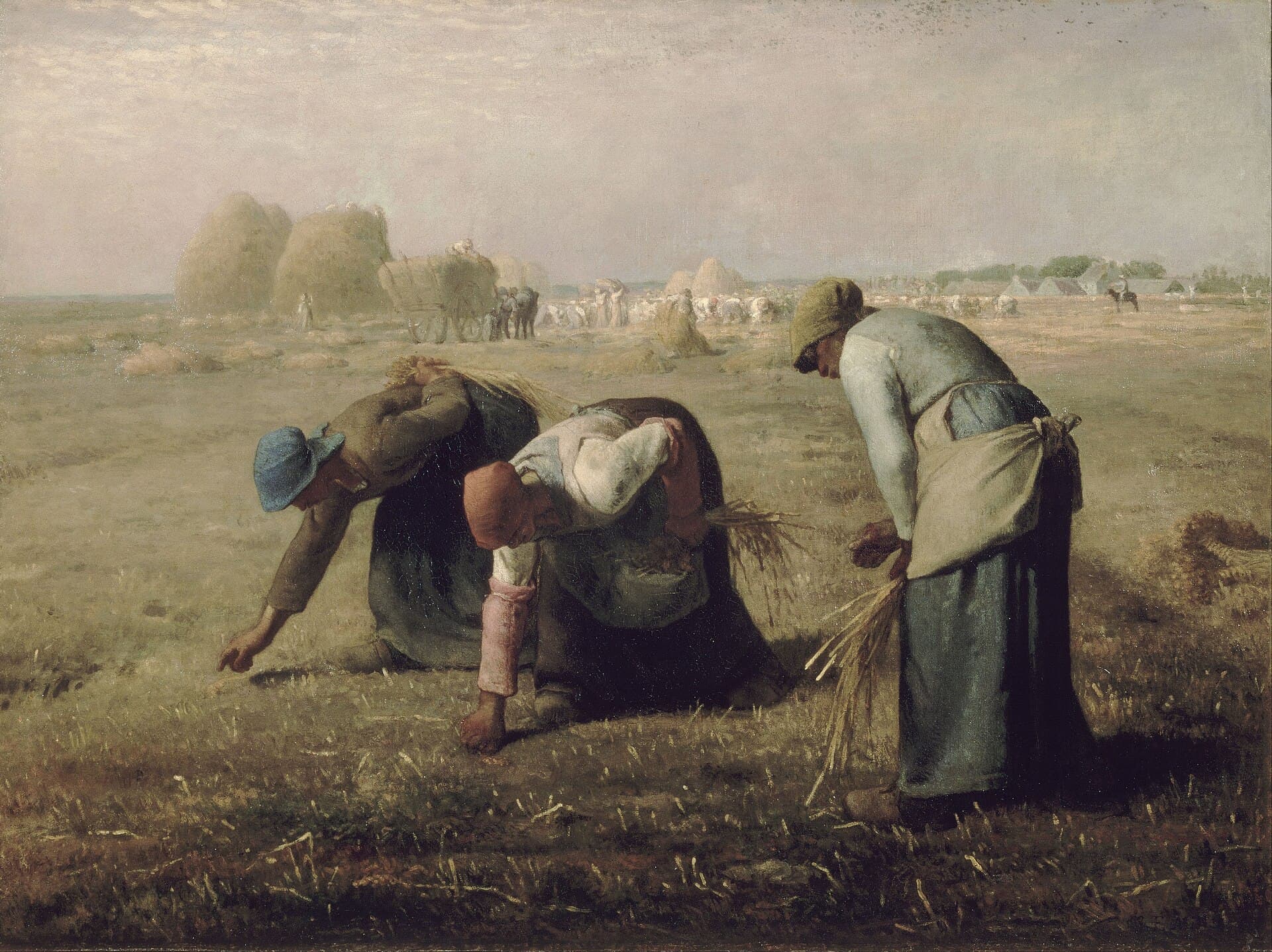 Jean-François Millet, Kłosianki (1857) - trzy chłopki zbierające kłosy, cała opowieść o trudzie i godności bez jednego słowa