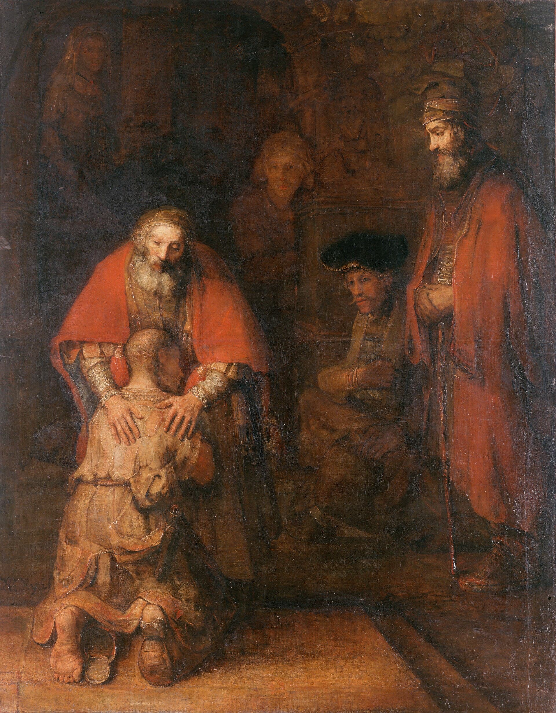 Rembrandt, Powrót syna marnotrawnego ok. 1668, Ermitaż — obraz finałowy przypowieści biblijnej, bohater wraca przemieniony do punktu wyjścia