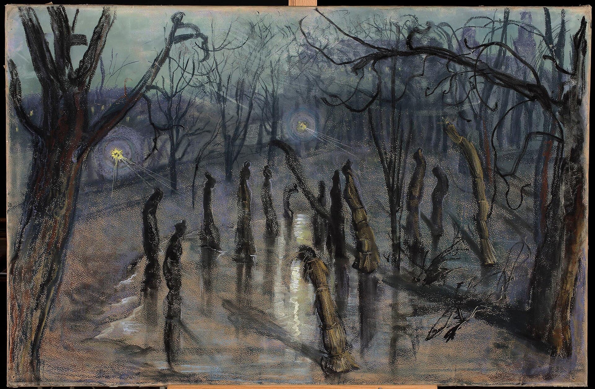 Stanisław Wyspiański, Chochoły 1898-99, Muzeum Narodowe w Warszawie — pastelowy obraz słomianych nakryć róż na Plantach krakowskich tańczących w wietrze, symbol polskiej tragikomedii narodowej