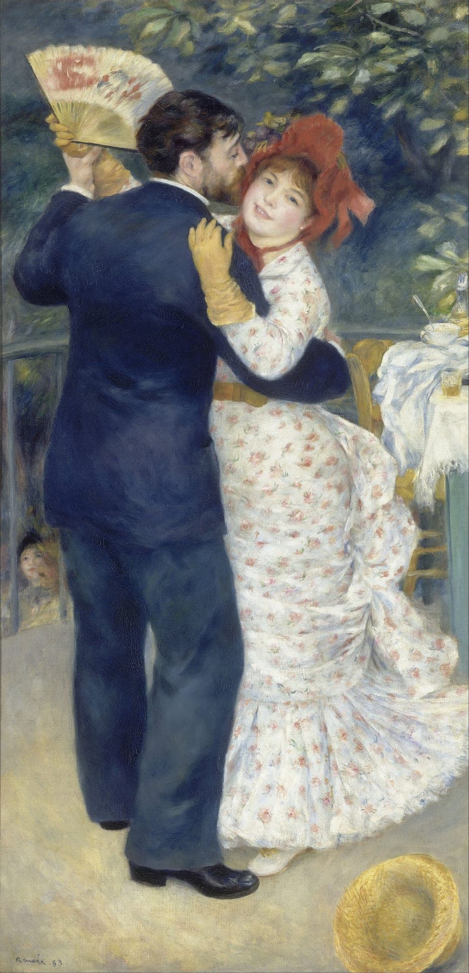 Pierre-Auguste Renoir, Taniec na wsi, 1883 - para tańcząca pod drzewem w rozłożystym ruchu, prowadzona rytmem tańca; obraz wyczucia tempa i pulsu