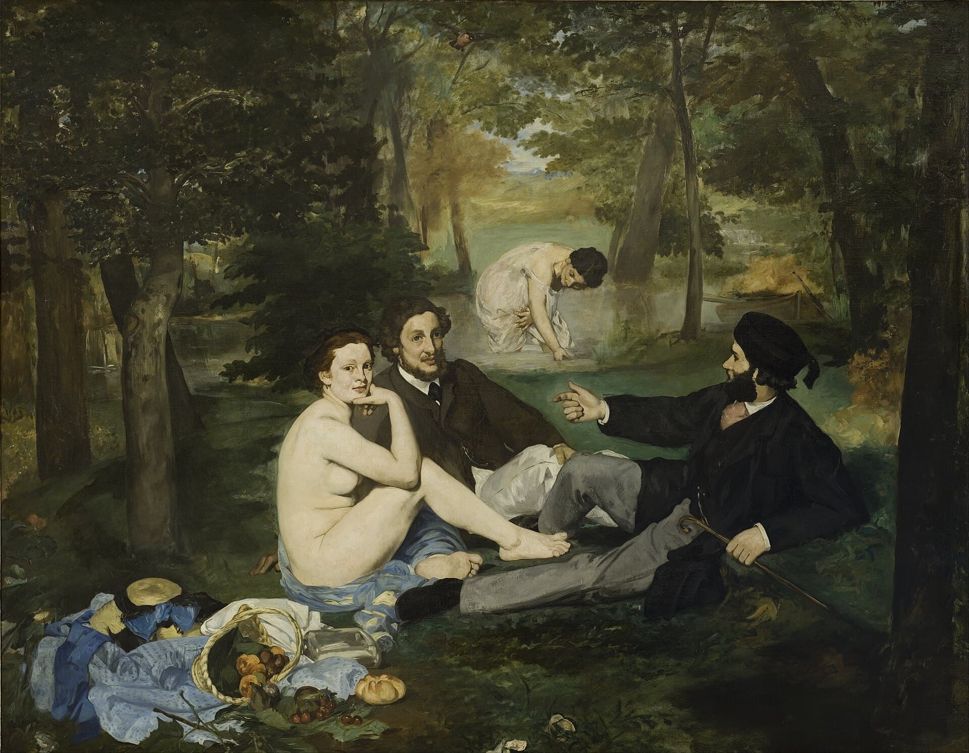 Édouard Manet, Śniadanie na trawie 1863, Musée d'Orsay - klasyczny remake kompozycji Raimondiego po Rafaelu plus Concert champêtre Tycjana, łańcuch remake'ów przez 1500 lat od rzymskich sarkofagów