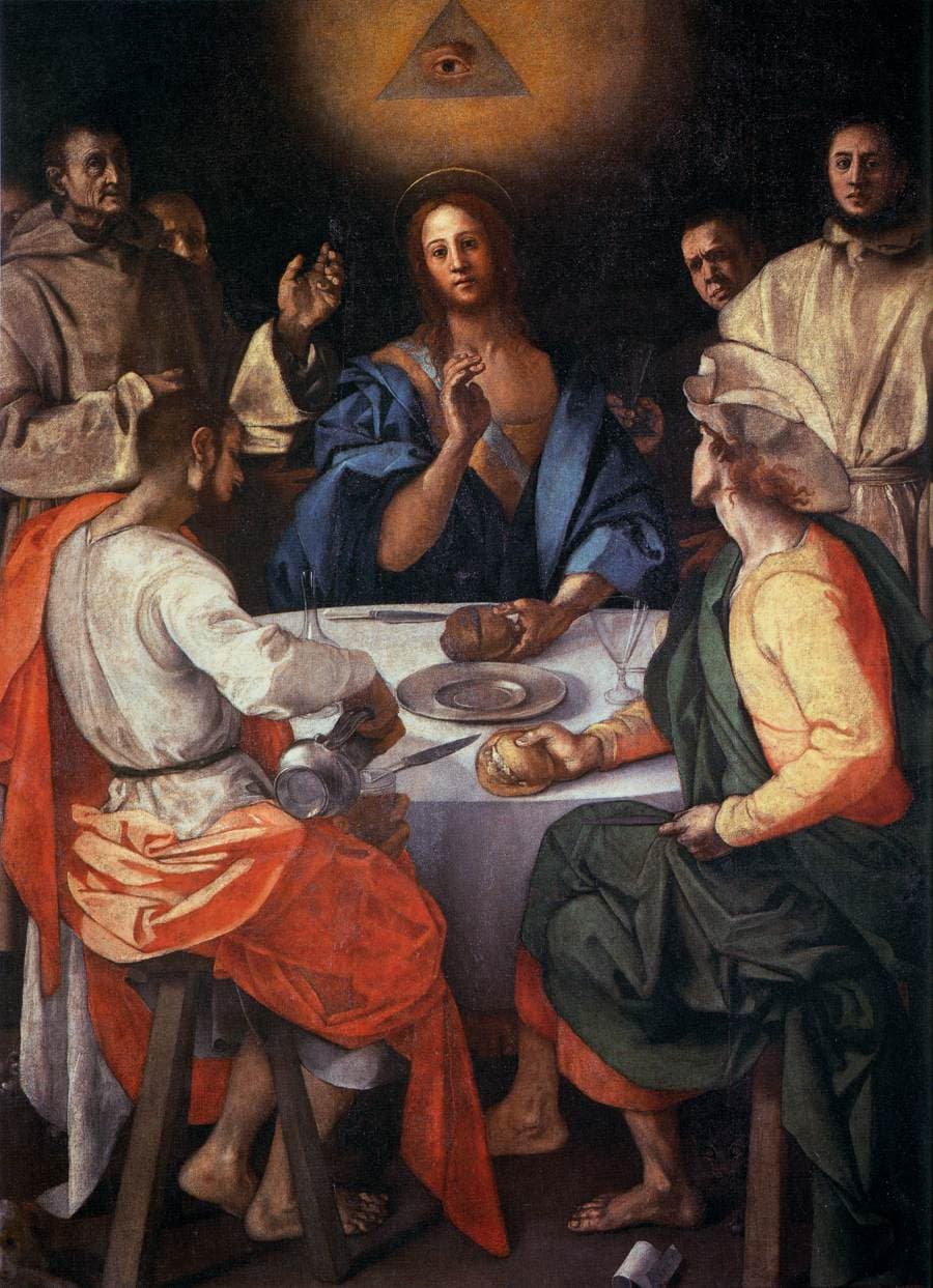 Pontormo, Wieczerza w Emaus (1525) - uczniowie rozpoznają zmartwychwstałego w chwili łamania chleba