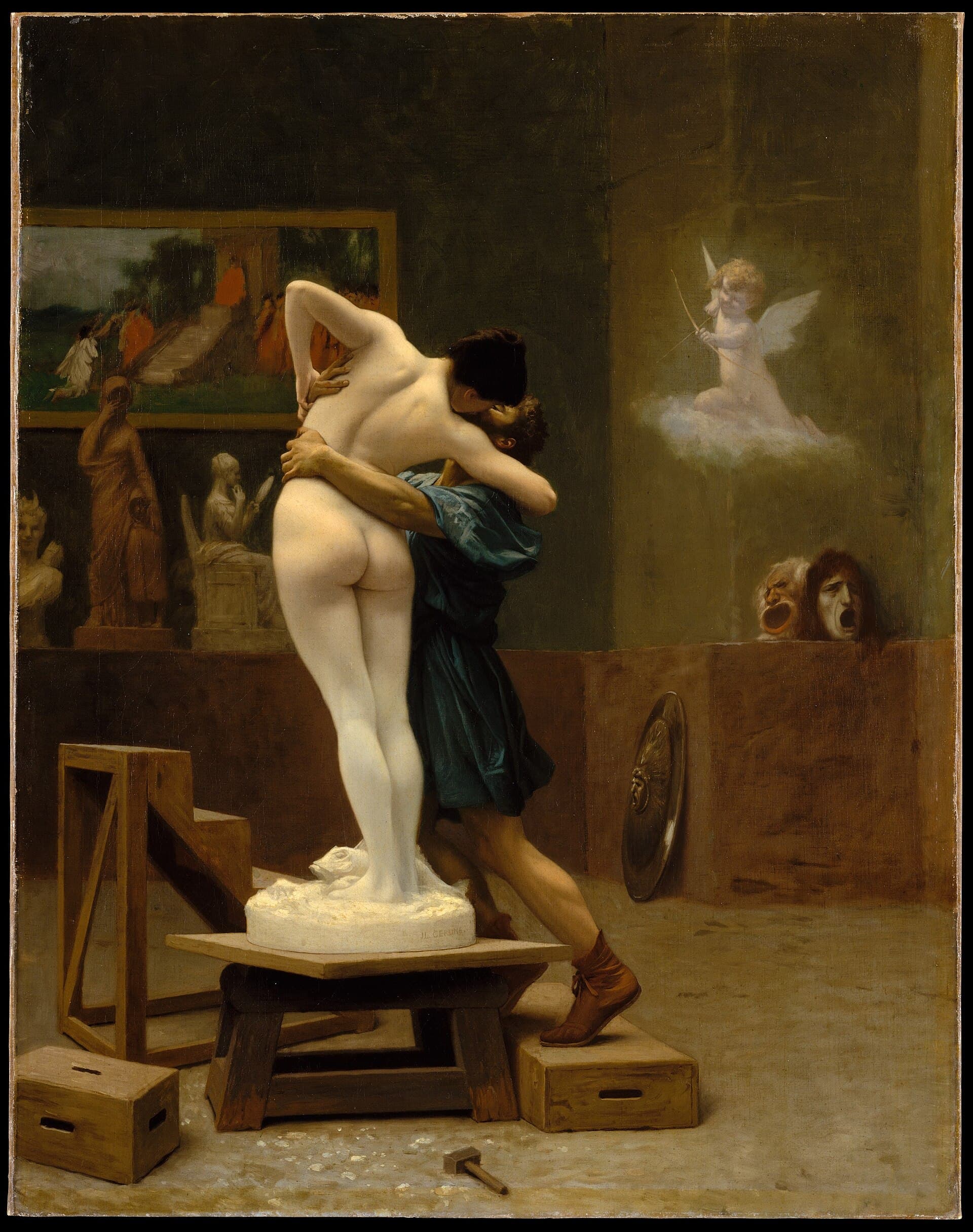 Jean-Léon Gérôme, Pigmalion i Galatea (ok. 1890) - posąg kobiety ożywa pod dłonią rzeźbiarza