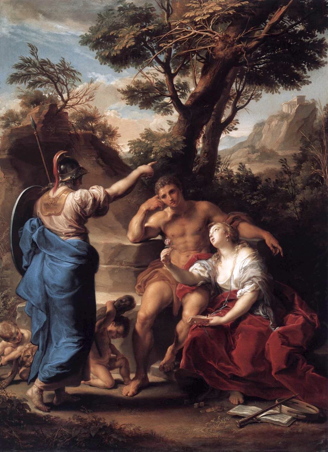 Pompeo Batoni, Herkules na rozdrożu (1748) - Herkules wybiera między Cnotą a Rozkoszą