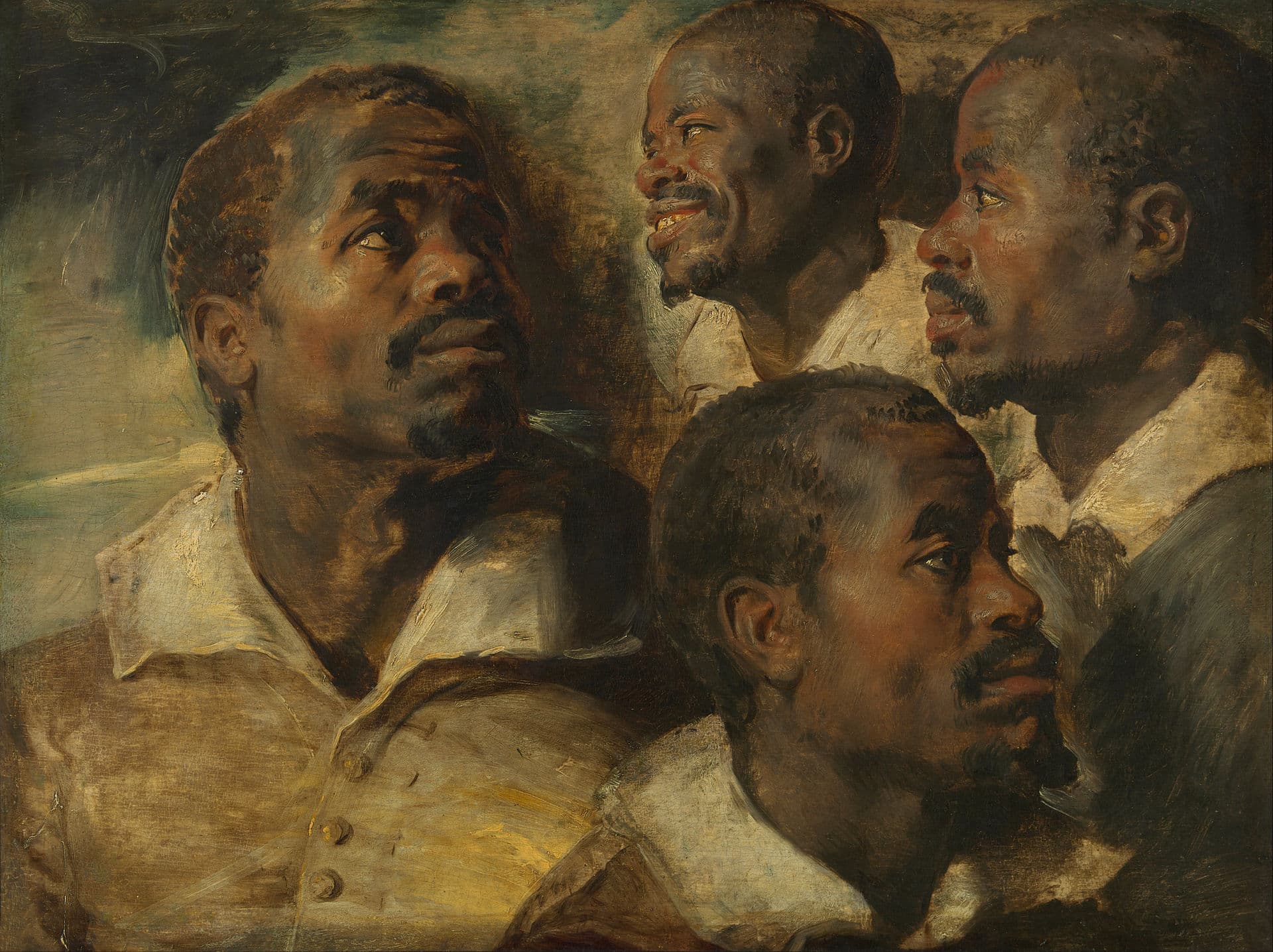 Peter Paul Rubens, Cztery studia głowy Maura, ok. 1615 — olejny szkic, na którym cztery głowy tego samego ciemnoskórego mężczyzny, każda w białym wykładanym kołnierzu, wypełniają całe podłużne pole obrazu. Największa, po lewej, wystaje z płowej kurtki z guzikami, a tło jest ledwie zamalowane, szarozielone, z widocznymi śladami pędzla.