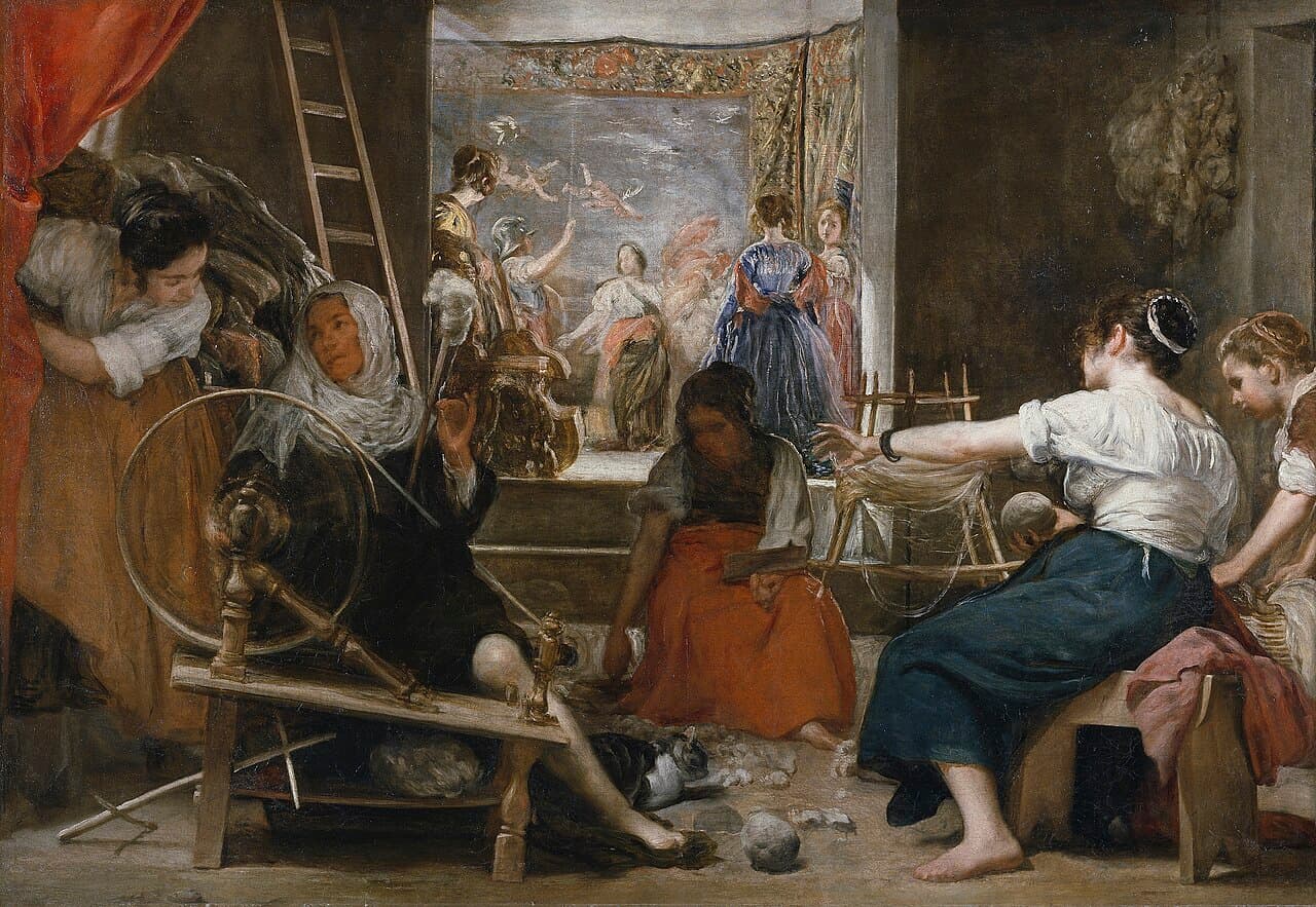 Diego Velázquez, Prządki / Las Hilanderas (ok. 1657) - kobiety przy kołowrotku snują nić