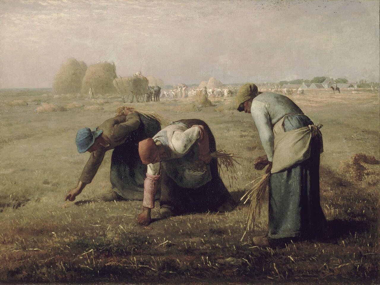 Jean-François Millet, Kłosianki (1857) - trzy chłopki zbierające kłosy, cała opowieść o trudzie i godności bez jednego słowa